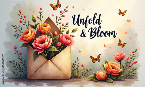 Wallpaper Mural Elegant letter filled with blooming flowers and butterflies flying around. Torontodigital.ca