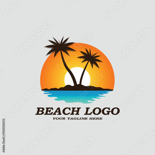 Summer beach logo design vector illustration icon template
