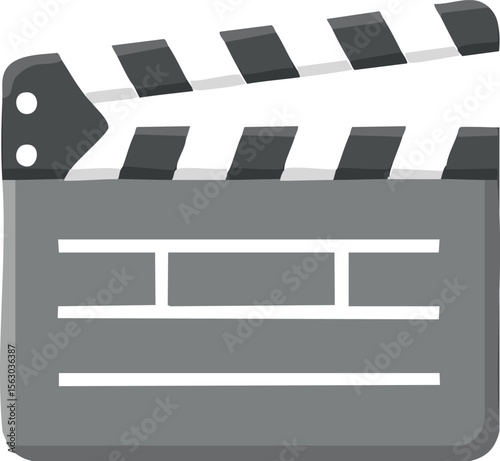 Vector Cartoon Film Clapperboard with Black and White Stripes and Gray Matte Body on White Background