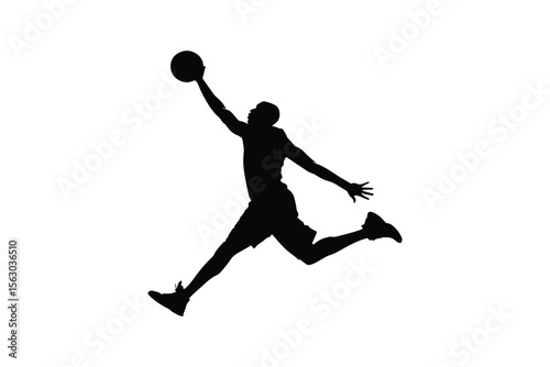 Basketball Player Leaping for a Slam Dunk Silhouette