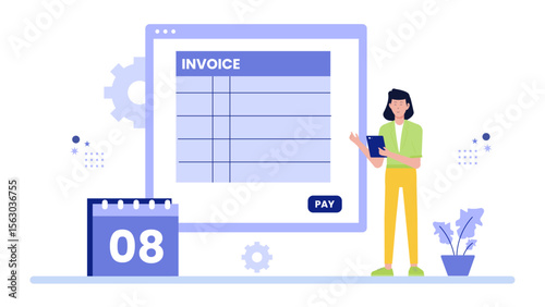 Woman reviewing an online invoice on her tablet. Suitable for financial, accounting, technology, ecommerce, digital payment, and digital marketing concepts.