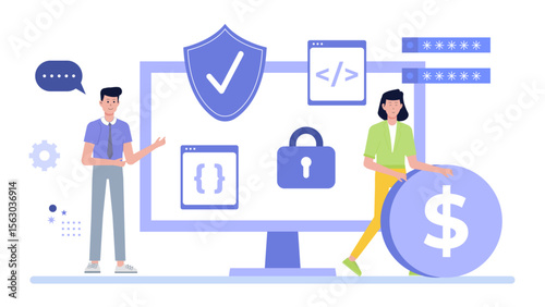 Secure online financial transactions concept suitable for cybersecurity, banking, ecommerce, or technology related projects. Illustrates secure digital payment process.