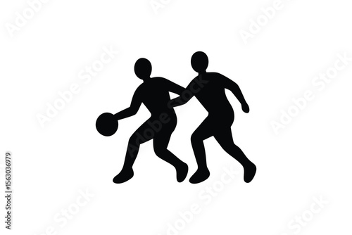 Basketball Players Dribbling and Defending in Black Silhouette