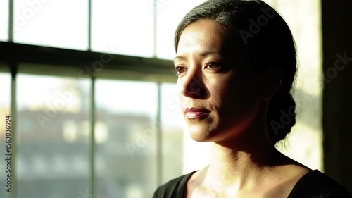 Thoughtful Woman Gazing Out Window, Contemplative Mood, Natural