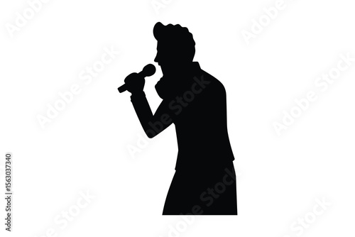 Singer with Microphone Silhouette Performing on Stage in Black