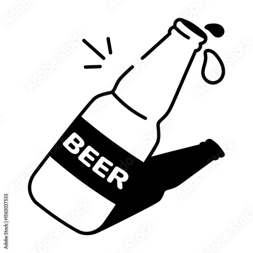 A doodle style icon of an open beer bottle
