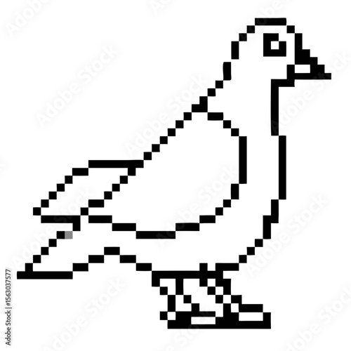 Pixel outline of a pigeon standing on the ground in a simple style