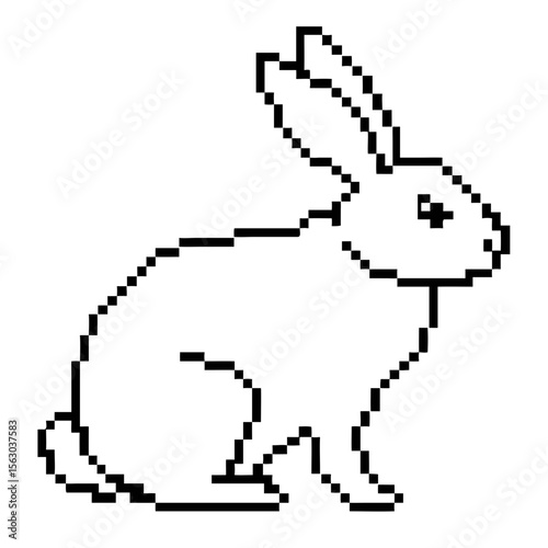 Pixel art representation of a rabbit sitting quietly in a simple outline style