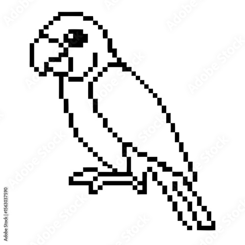 A pixel art outline of a parrot sitting