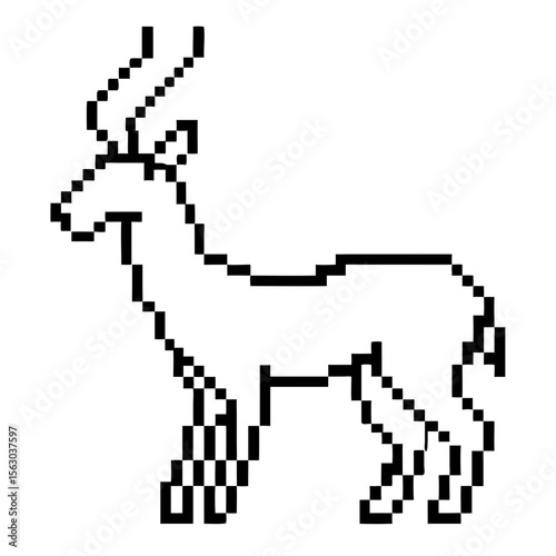 Stylized pixel art representation of an impala standing in profile view on a plain background