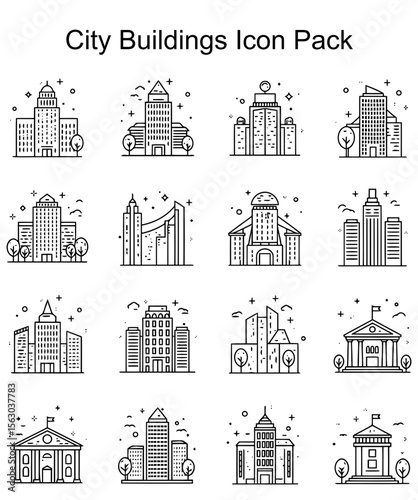 City Buildings Line Art Icon Set