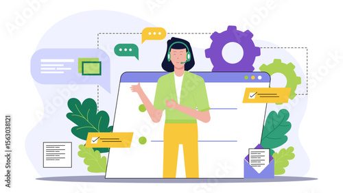 Female online customer service representative. Suitable for website, customer service training materials, and online business graphics. Professional and diverse.