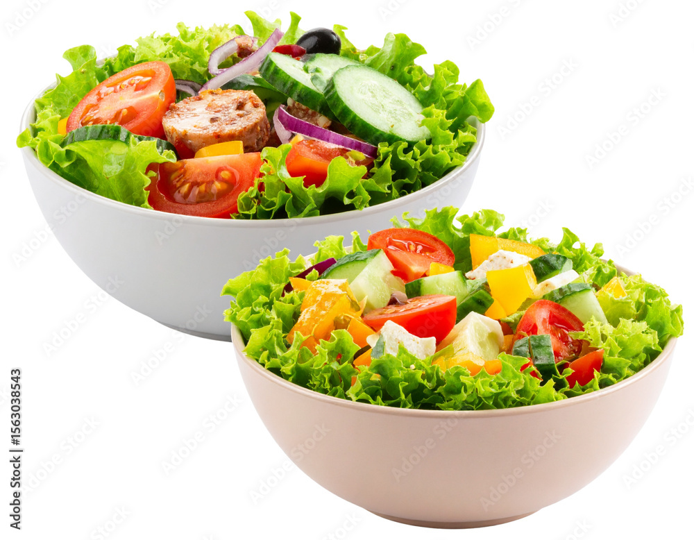 A set of three Yummy salad bowls isolated on a transparent background. A set of three Yummy salad bowls isolated on a transparent background.