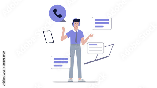 A customer service agent using technology, suitable for business, customer service, technology, call center, support, communication concepts in design projects.