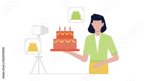 Small business team preparing for product photo shoot. Perfect for photography tutorials, cake decorating blogs, and celebration themes.