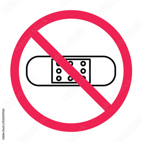 No bandage sign, forbidden bandage sign, sticking plaster prohibited symbol, medical bandage not allowed icon, no wound dressing symbol