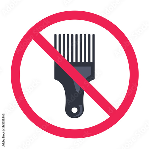 No hair pick comb sign, forbidden afro comb symbol, pick comb not allowed icon, hair pick tool ban symbol