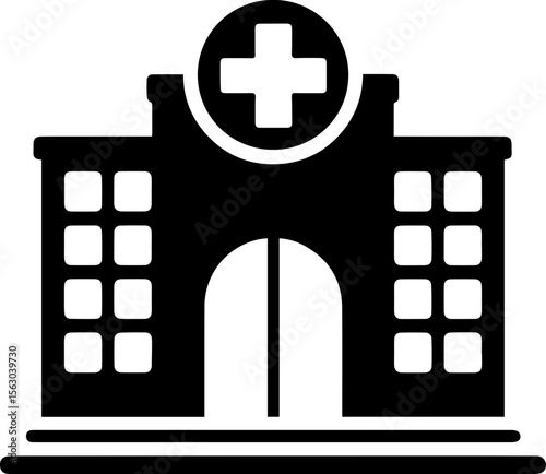 Hospital Building Icon with Medical Cross Symbol