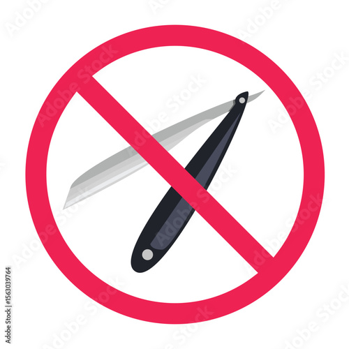 No straight razor sign, forbidden straight razor sign, straight edge razor prohibited symbol, prohibited barber razor icon, forbidden traditional shaving razor icon