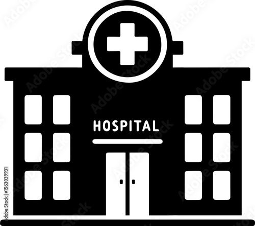 Hospital Building Icon with Medical Cross Symbol