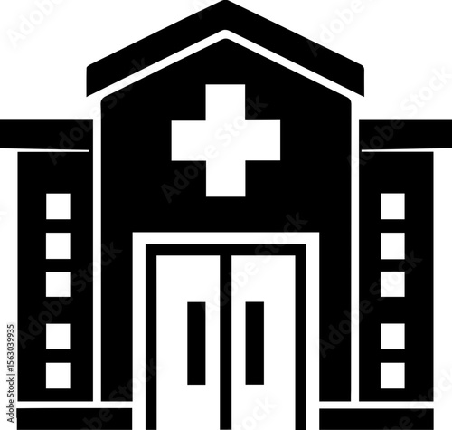 Hospital Building Icon with Medical Cross Symbol