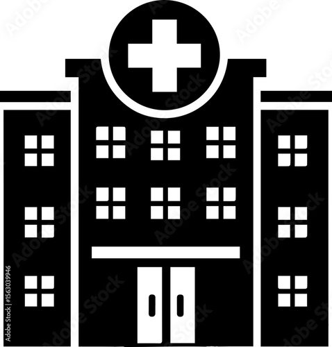 Hospital Building Icon with Medical Cross Symbol