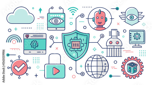 Futuristic Technology Icon Set in Line Style