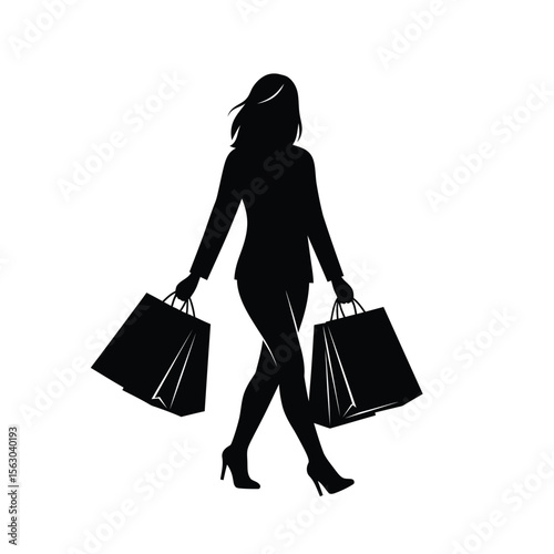 Woman Walking with Shopping Bags Silhouette