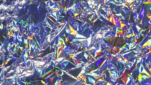 Iridescent Crumpled Foil Background with Stop Motion Movement and Color Shift