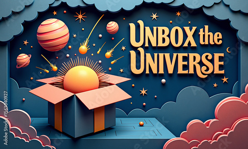 Wallpaper Mural A magical box opens in space, releasing planets and stars in a surreal cosmic scene. Torontodigital.ca