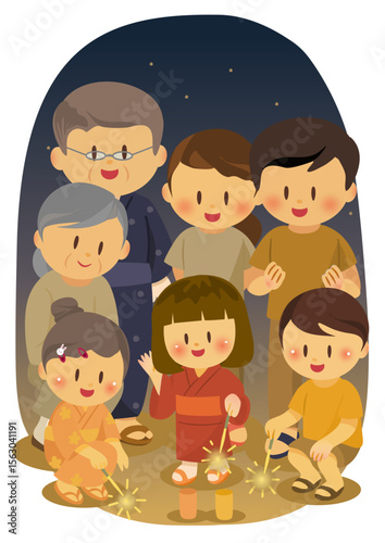 家族みんなで夏の花火、Summer Fireworks with the Whole Family