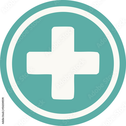 Vector Medical Symbol with White Plus Sign Inside Teal Circle in Flat Modern Graphic Style