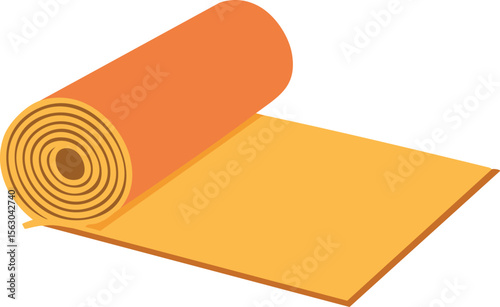 Vector Minimalist Design of a Partially Unrolled Yoga Mat in Calm Colors with Soft Shadow and Clean Lines
