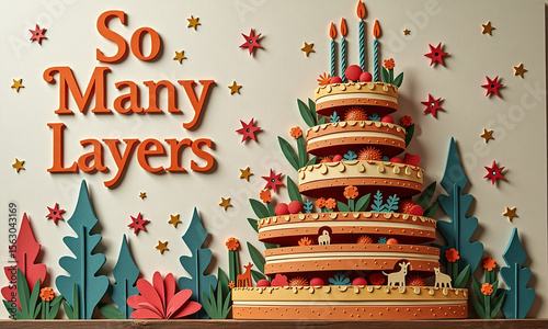 Wallpaper Mural Layered gingerbread-style cake with trees and stars for holiday fun. Torontodigital.ca