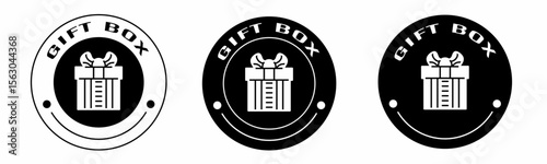 Black and white illustration of gift box icon in flat. Stock vector.