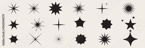 Set of blinking stars, sparks and sparkles. Shining twinkle sunburst shapes collection. Magic light flare pack for design template, poster, banner, brochure, leaflet. Vector illustration