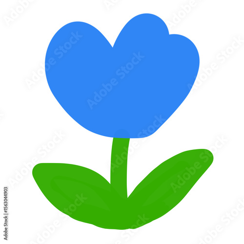 Simple blue tulip flower illustration on a transparent background