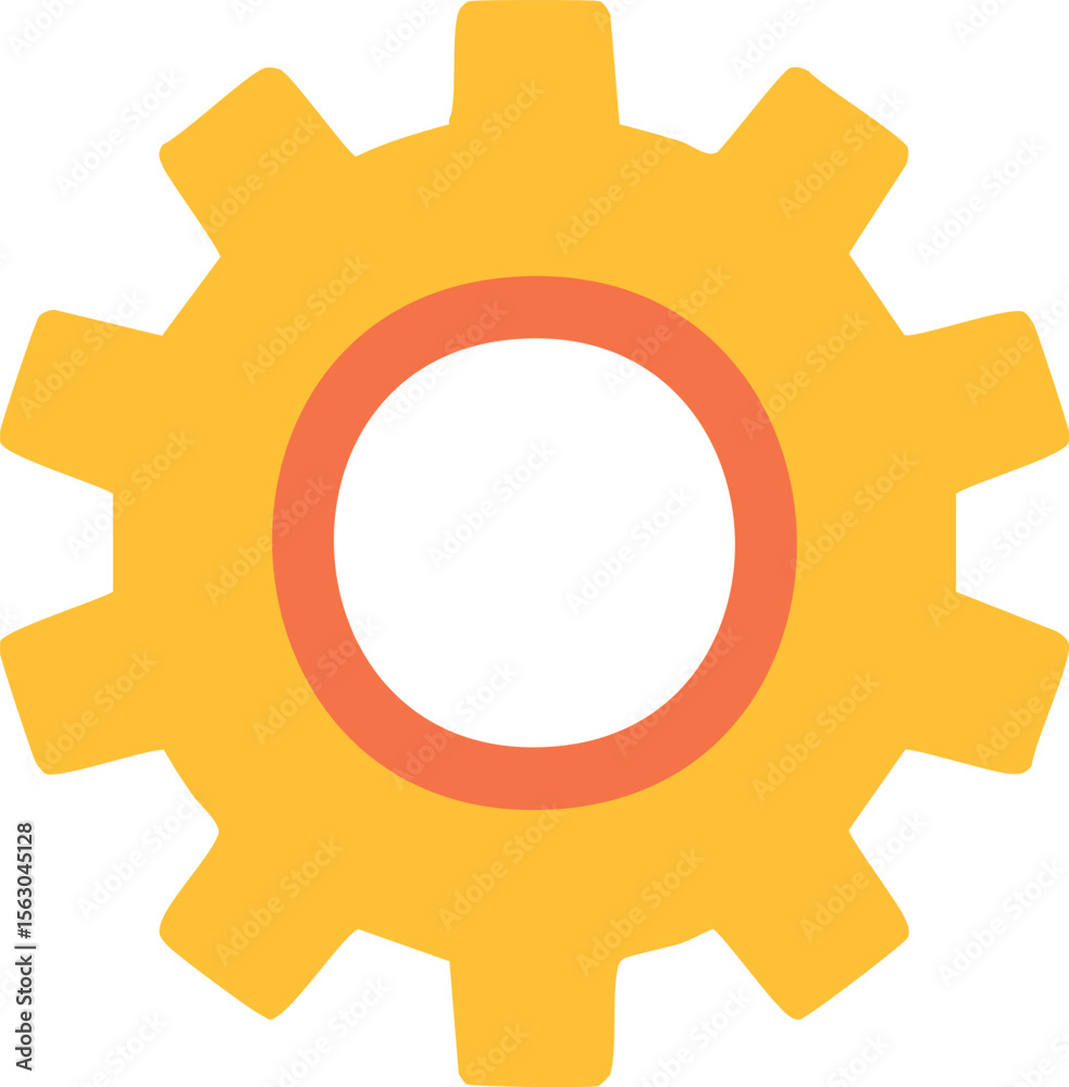 Vector Golden Yellow Gear Icon with Rounded Teeth and Coral Center on White Background Vector Golden Yellow Gear Icon with Rounded Teeth and Coral Center on White Background