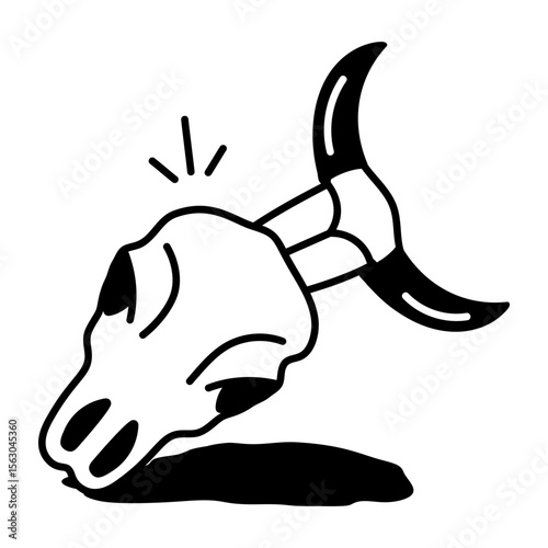 A hand drawn style icon of stabbed skull
