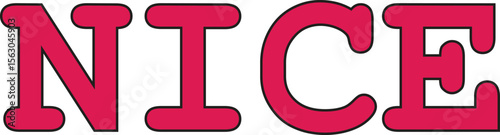 Bold red "NICE" text in playful rounded font, outlined in black for contrast, perfect for stickers, signs, social media graphics, or motivational poster designs with cheerful tone.