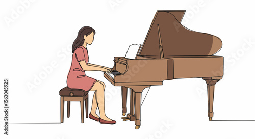 Woman playing grand piano.