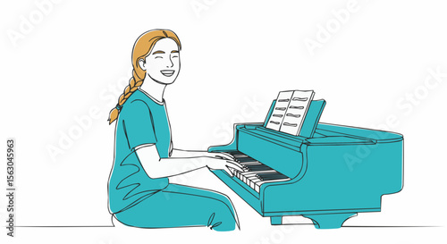A Young woman is playing the piano happily. 