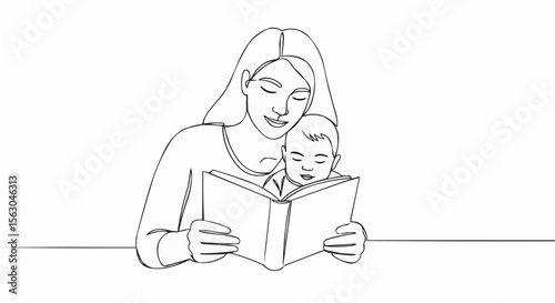 Mother reading a book to her baby. 