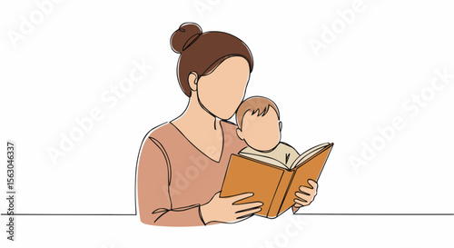 A mother reading a book to her child.