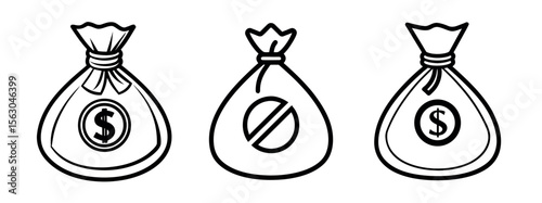 Minimal Black Silhouette Money Bag Icon with Dollar Symbol Vector Style Design