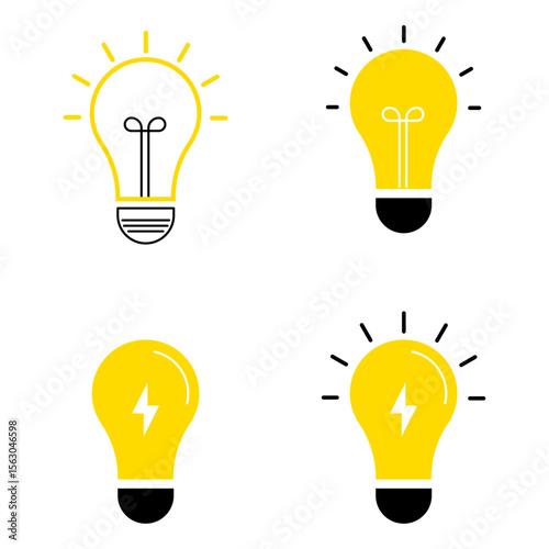 Light Bulb Icon Set Idea, Innovation, and Electricity Concept Vector Symbols in Modern Style