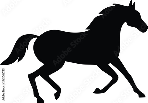 Vector Silhouette of Galloping Horse in Side Profile with Flowing Mane on White Background