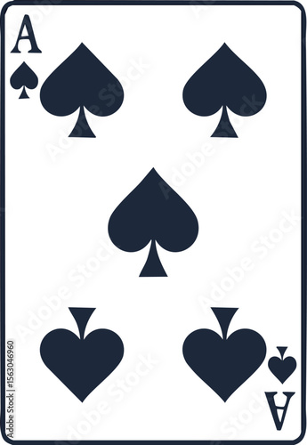 Vector Clean Playing Card Design Featuring Ace of Spades with Rounded Corners and Glossy Finish