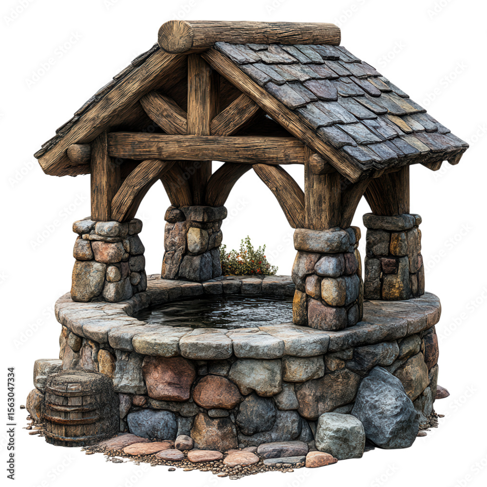 Fototapeta premium ancient stone well on transparent background