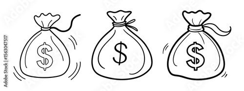 Minimal Black Silhouette Money Bag Icon with Dollar Symbol Vector Style Design